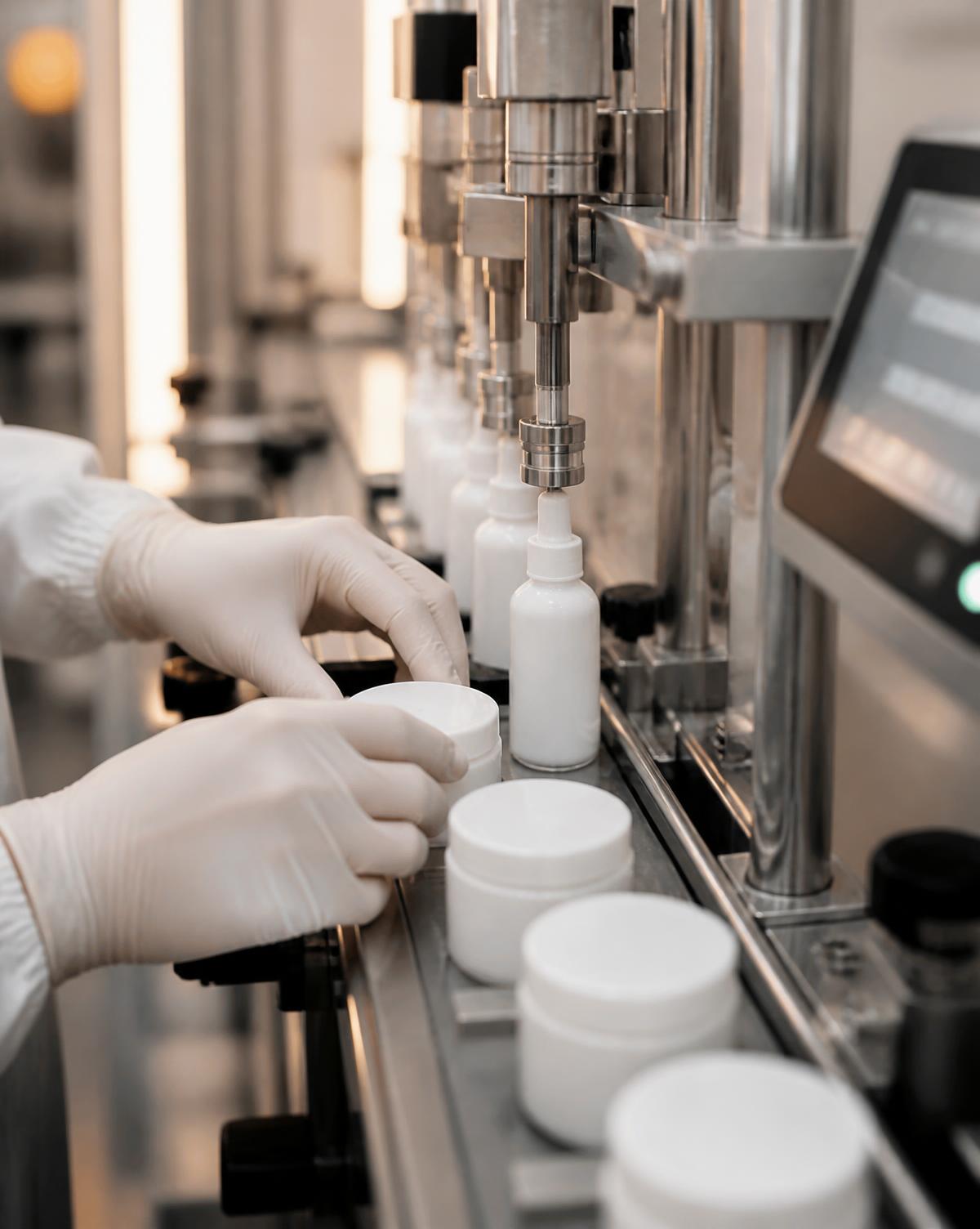 Linha de envase de cosméticos em produção